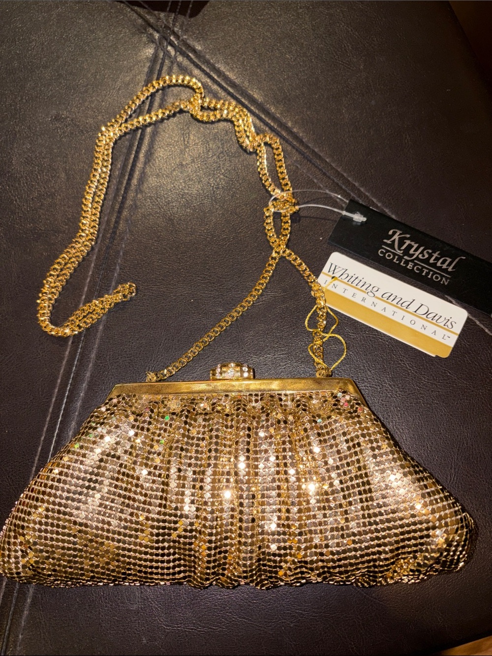 Whiting & Davis Gold Mesh Evening Clutch with Chain Strap